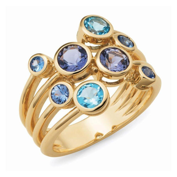 Topaz, Iolite and Ceylon Sapphire Ring in 9ct Yellow Gold