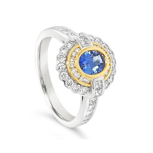 Ceylon Sapphire and Diamond Ring 18ct Yellow & White Gold