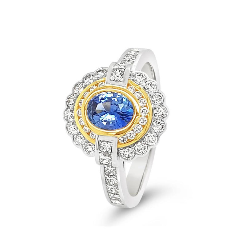 Ceylon Sapphire and Diamond Ring 18ct Yellow & White Gold