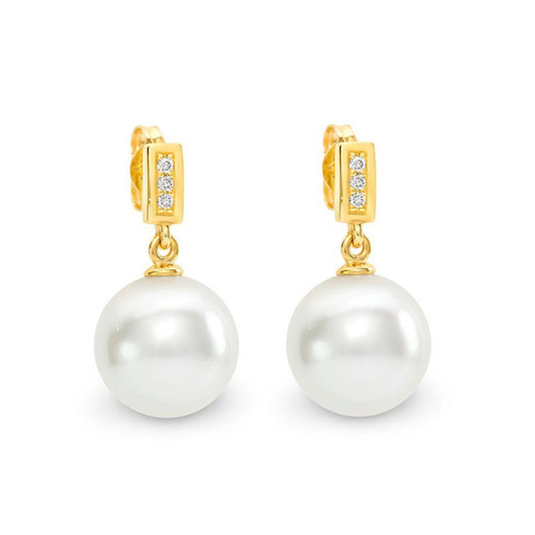 Freshwater Pearl & Diamond Stud Earrings 9ct Yellow Gold