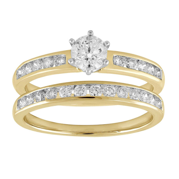 Solitaire Ring Set with 1ct Diamond in 18K Yellow & White Gold