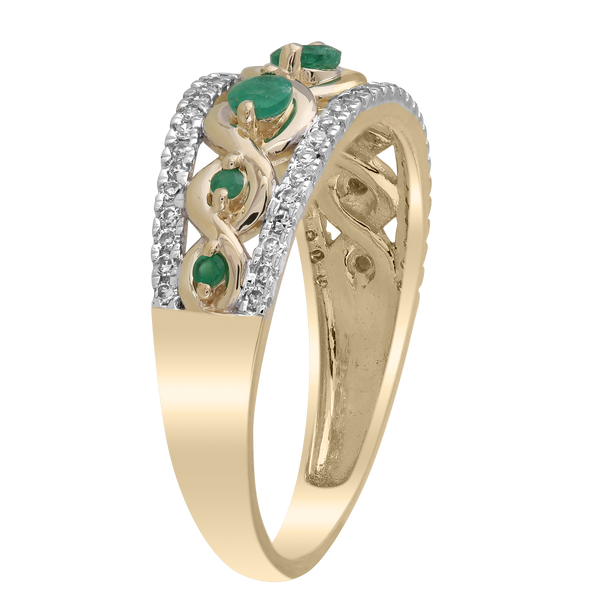 Emerald Ring with 0.2ct Diamonds in 9K Yellow Gold