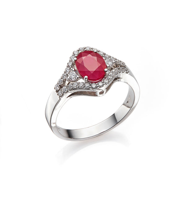 18ct White Gold 1.56ct Oval Cut Ruby & Diamond Ring