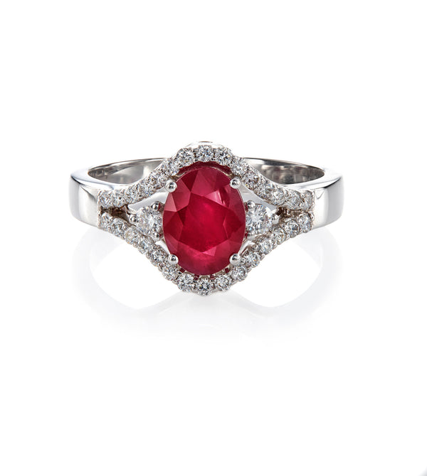 18ct White Gold 1.56ct Oval Cut Ruby & Diamond Ring