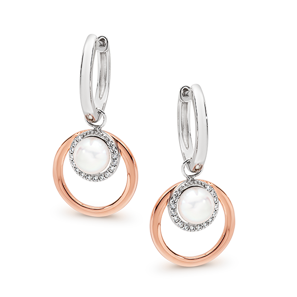 Sterling Silver Rose Gold Plated Freshwater Pearl Cubic Zirconia