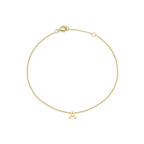 9ct Yellow Gold Mini Initial 'A' Bracelet 15.5-19cm