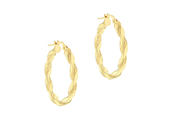 9ct Yellow Gold Flat Twist Hoops 20 mm