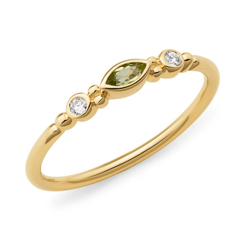 Marquise Peridot and Diamond Stacker Ring 9ct Yellow Gold