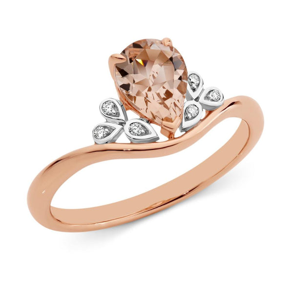 Pear Cut Morganite and Diamond Dress Ring 9ct Rose Gold