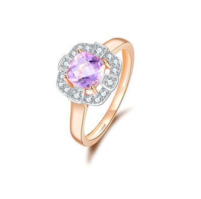 Pink Amethyst and Diamond Art Deco Dress Ring 9ct Rose Gold