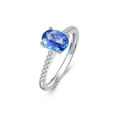 London Blue Topaz and Diamond Ring 9ct White Gold