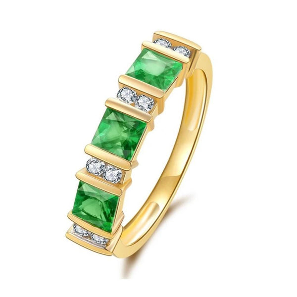 Created Emerald and Diamond Ring 9ct Yellow Gold