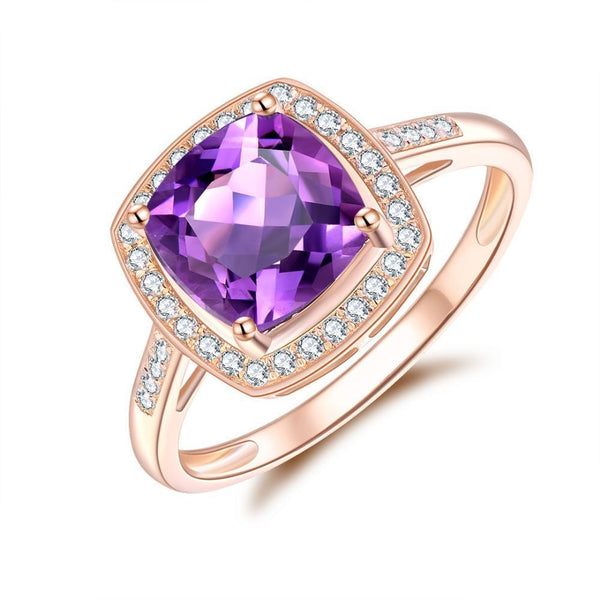Amethyst and Diamond Halo Dress Ring 9ct Rose Gold