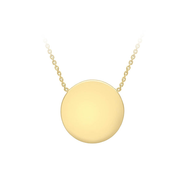 9ct Yellow Gold 15mm Disc Pendant Adjustable Necklace 41cm-43cm