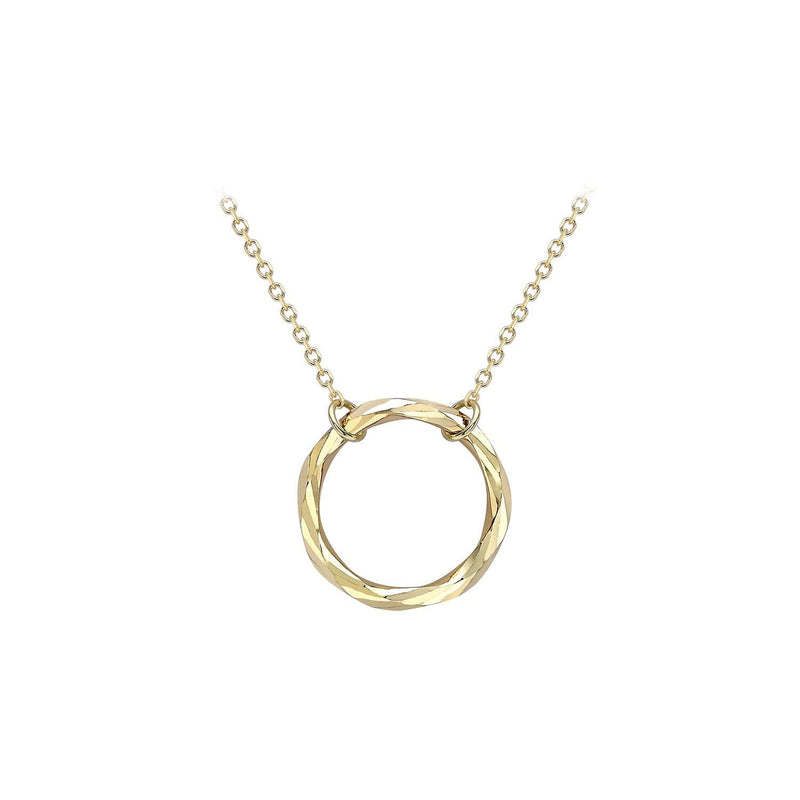 9ct Yellow Gold 17.8mm Diamond Cut Ring Adjustable Necklace 43cm-46cm