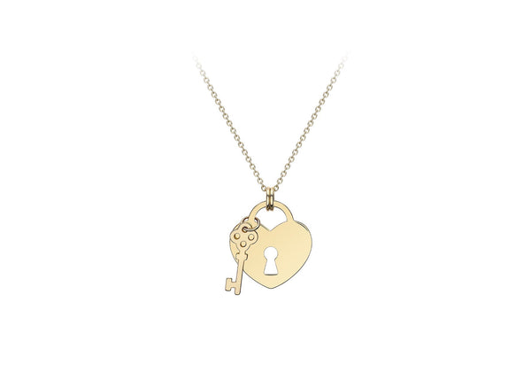 9ct Yellow Gold Solid Padlock & Key Necklace 41-43cm