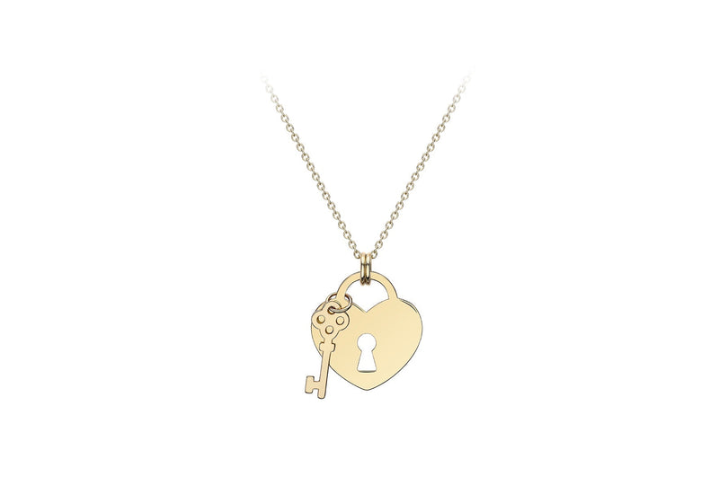 9ct Yellow Gold Solid Padlock & Key Necklace 41-43cm