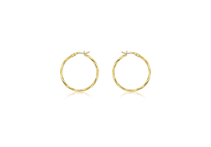 9ct Yellow Gold Diamond Cut Hoop Earrings 28mm