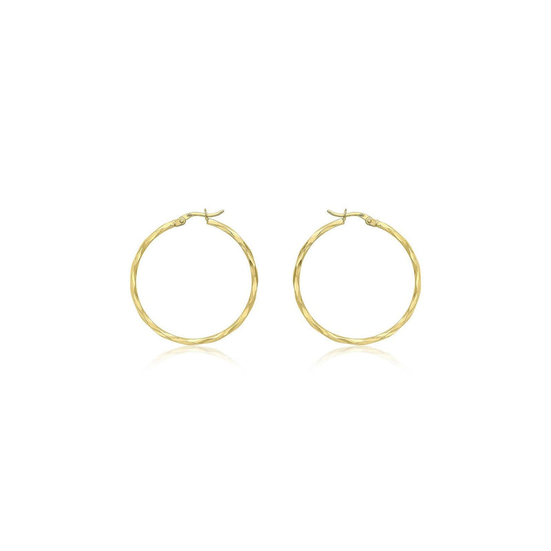 9ct Yellow Gold 33mm Diamond Cut Faceted Hoop Creole Earrings