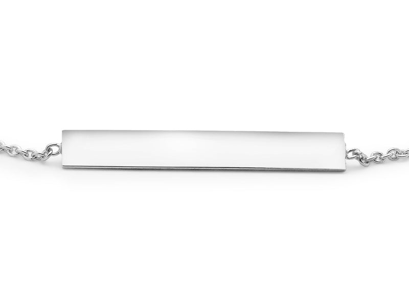 9ct White Gold 3mm x 20mm Horizontal-Bar Adjustable Bracelet 18cm-19cm