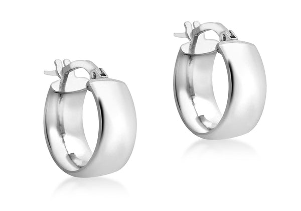 9ct White Gold 6mm Band 14mm Creole Earrings