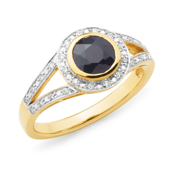Sapphire and Diamond Ring 9ct Yellow Gold