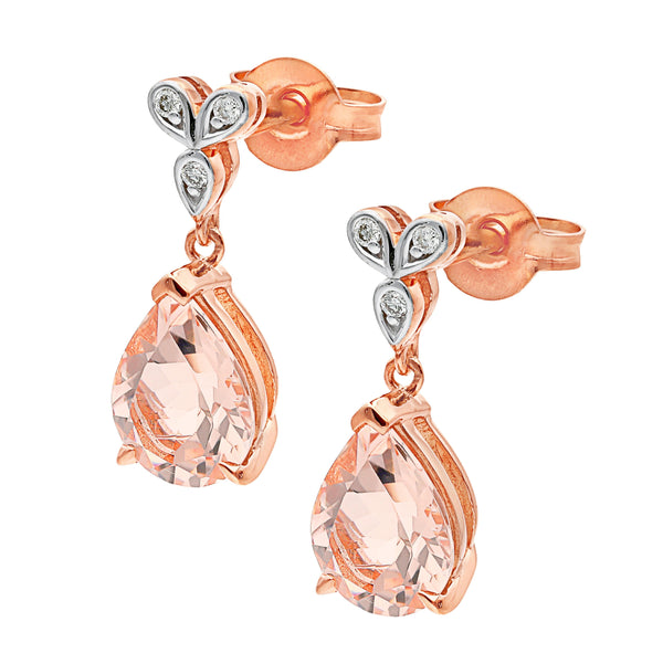 9ct rose gold morganite & diamond earrings