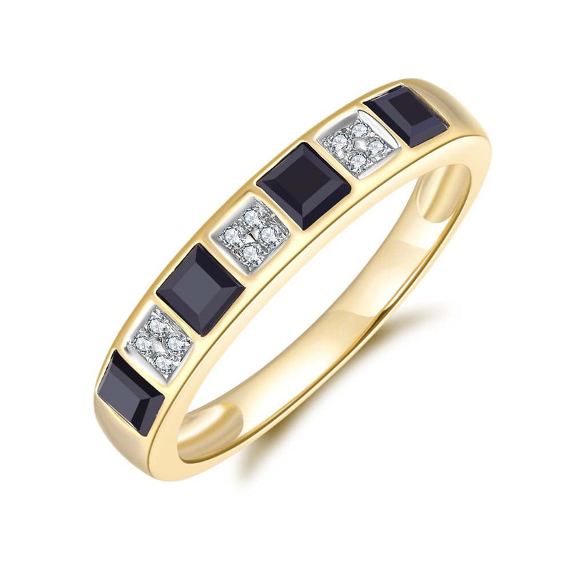 Blue Sapphire & Diamond Ring in 9ct Yellow Gold