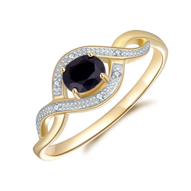 Blue Sapphire & Diamond Ring in 9ct Yellow Gold