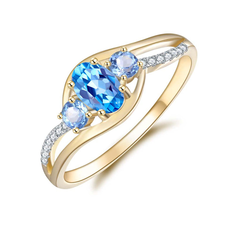 Blue Topaz & Diamond Ring in 9ct Yellow Gold