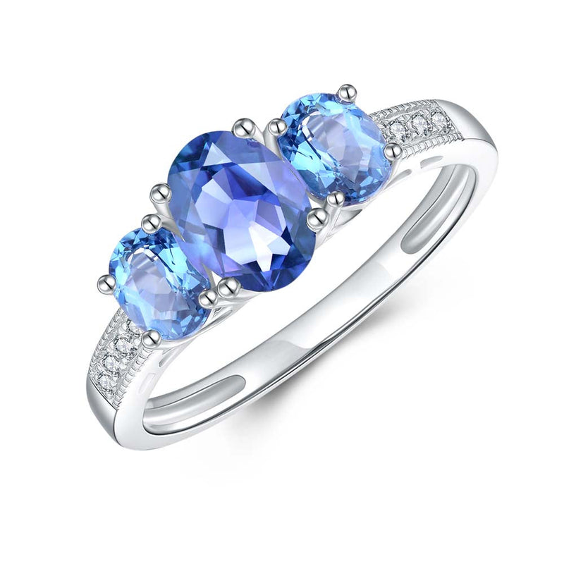 London Blue Topaz & Diamond Ring in 9ct White Gold