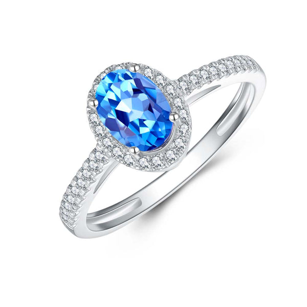 London Blue Topaz & Diamond Ring in 9ct White Gold
