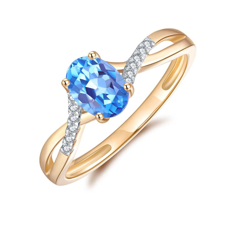Blue Topaz & Diamond Ring in 9ct Yellow Gold