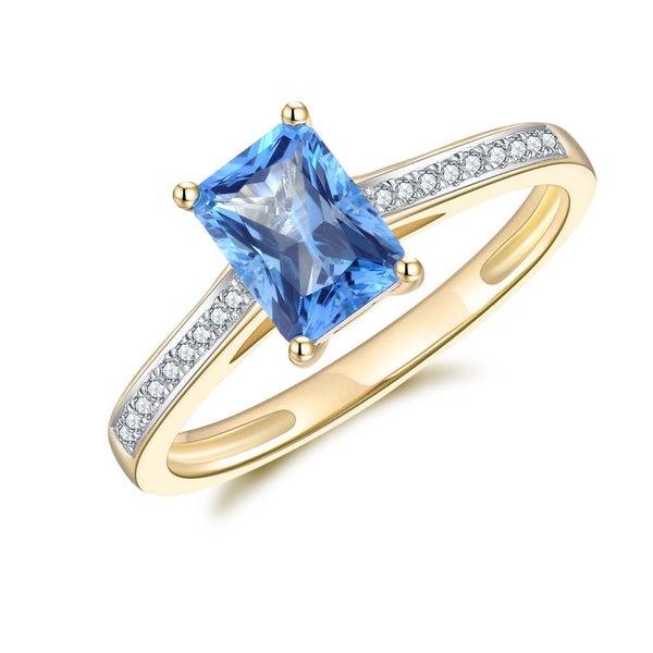 Blue Topaz & Diamond Ring in 9ct Yellow Gold