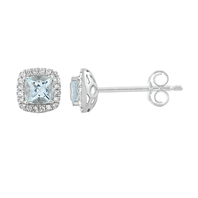 9ct White Gold 0.09ct Diamond Aquamarine Earrings