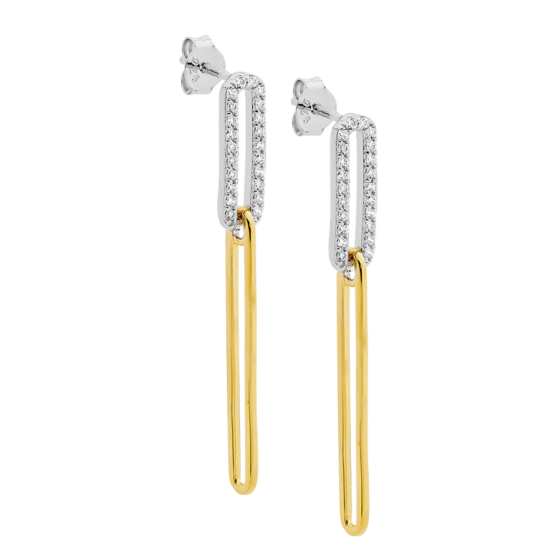 Yellow Gold Plated Sterling Silver Cubic Zirconia Drop Stud Earrings