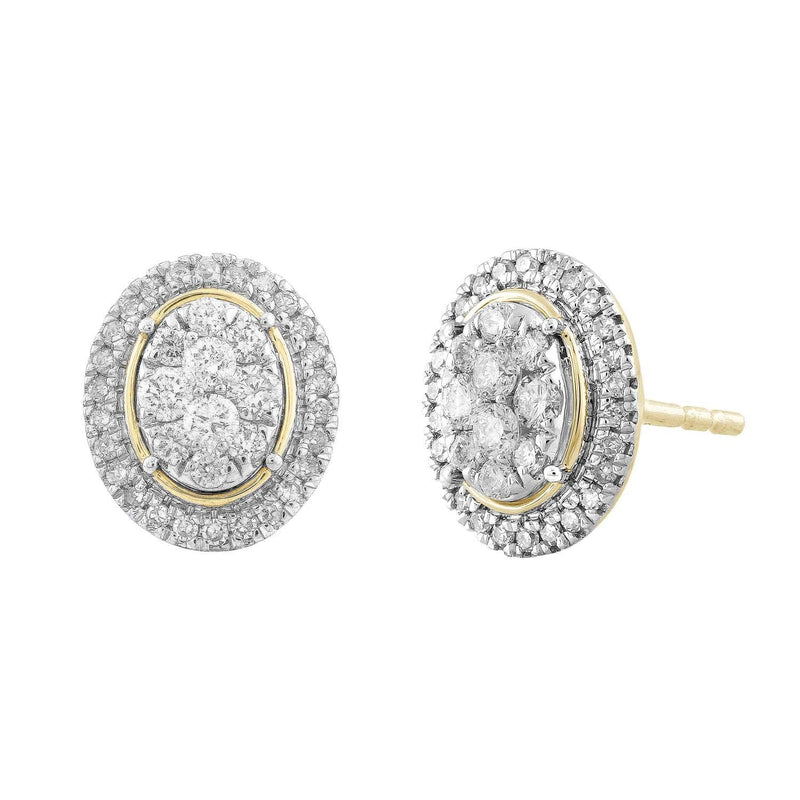 Oval Cluster Earrings with 0.5ct Diamond in 9K Yellow Gold