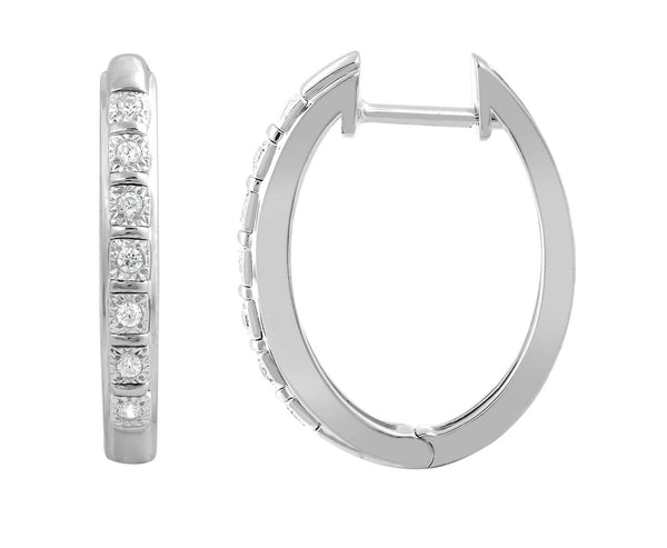 Huggie Earrings with 0.1ct Diamonds in 9K White Gold