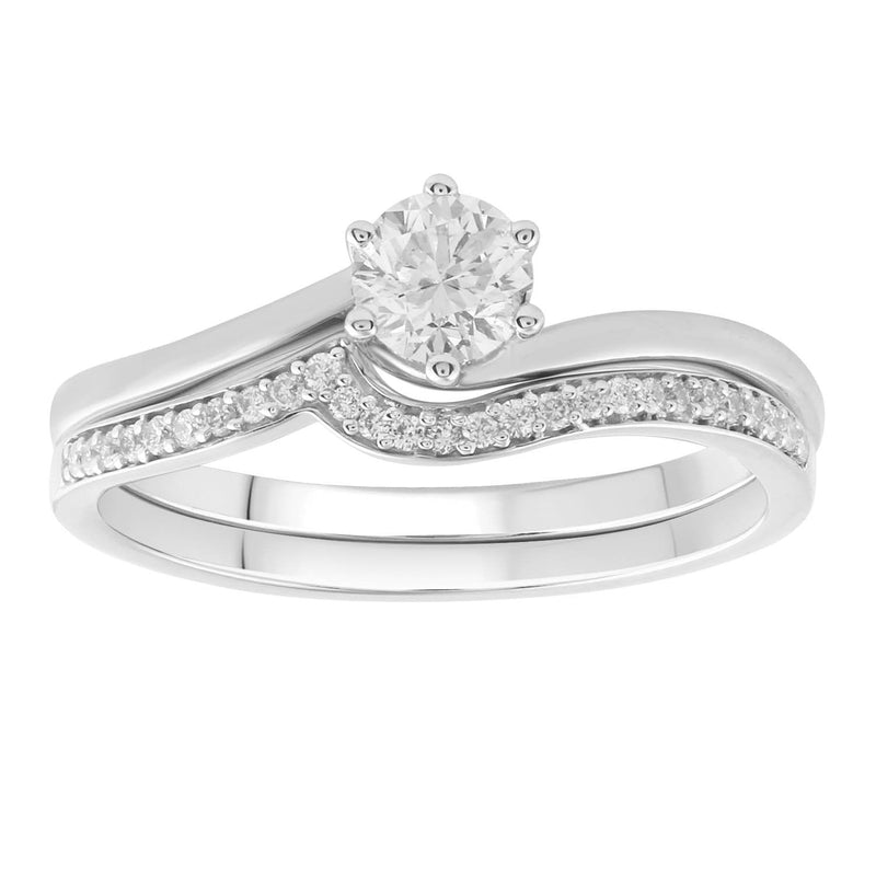 9ct White Gold 0.60ct Diamond Engagement & Wedding Ring Set