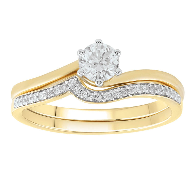 9ct Yellow Gold 0.60ct Diamond Engagement & Wedding Ring Set