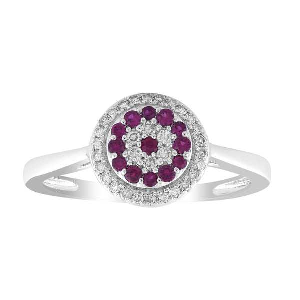 Ruby Ring with 0.12ct Diamond in 9K White Gold