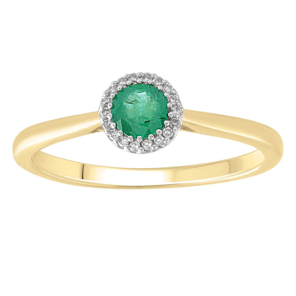 9ct Yellow Gold 0.03ct Diamond Emerald Ring
