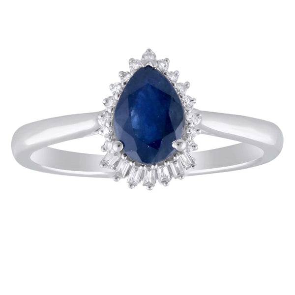 Pear Sapphire Ring with 0.08ct Diamonds in 9K White Gold