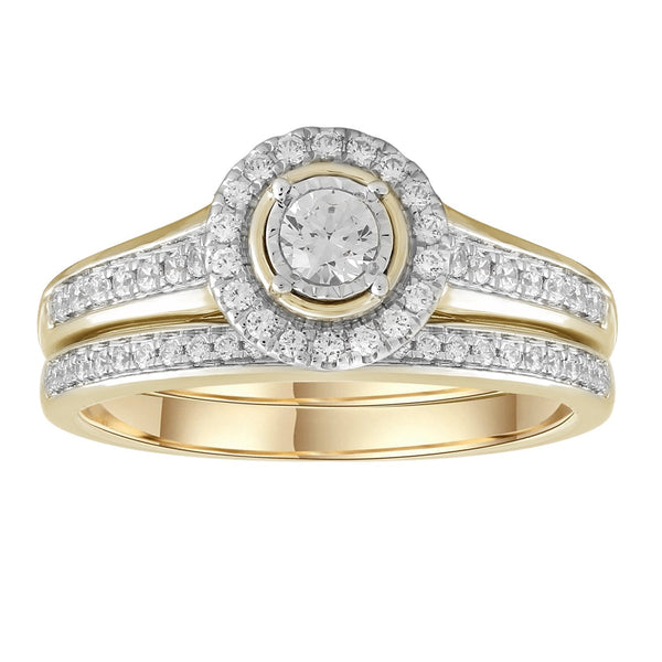 Engagement & Wedding Ring Set with 0.5ct Diamonds in 9K Yellow Gold