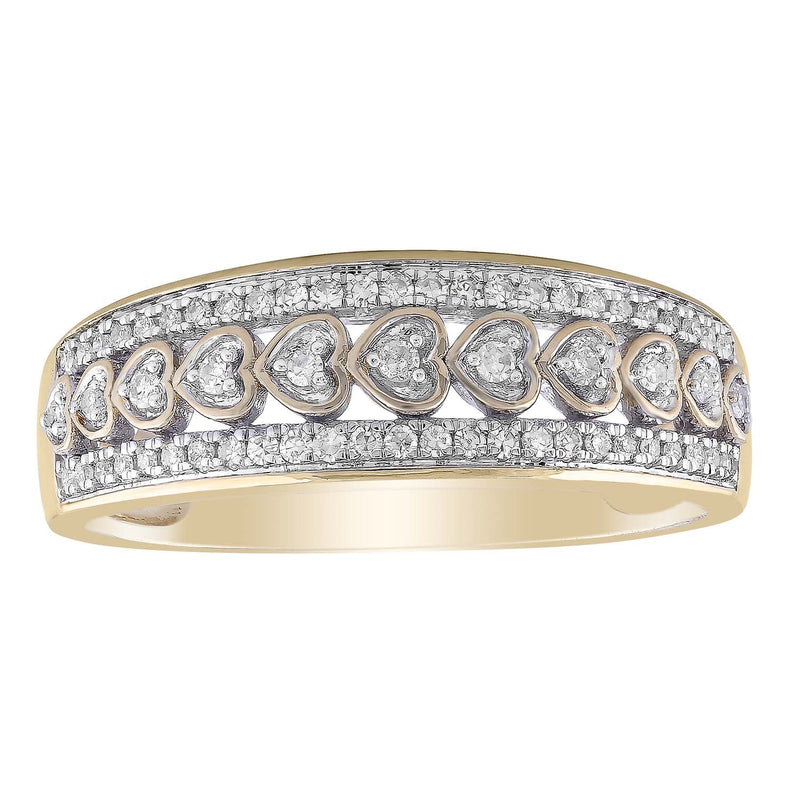 Layer Heart Ring with 0.2ct Diamond in 9K Yellow Gold