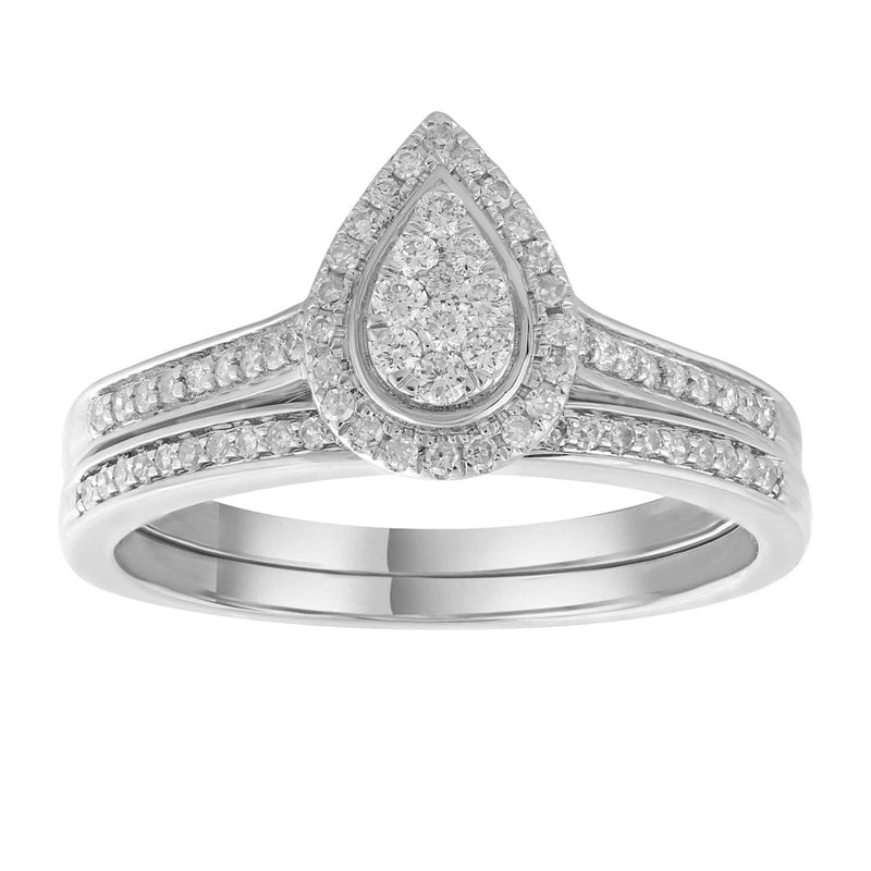 9ct White Gold 0.35ct Diamond Pear Engagement & Wedding Ring Set