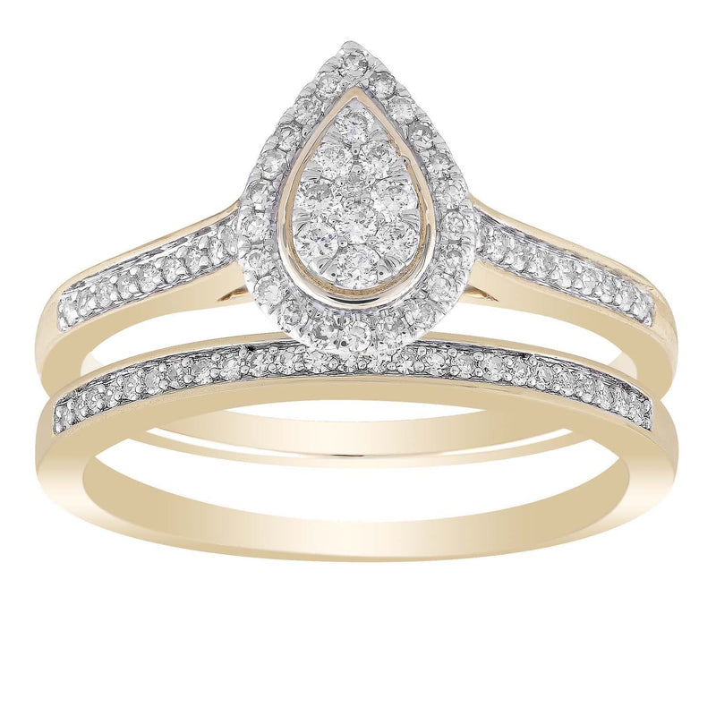 Pear Ring Set With0.35ct Diamond in 9K Yellow Gold