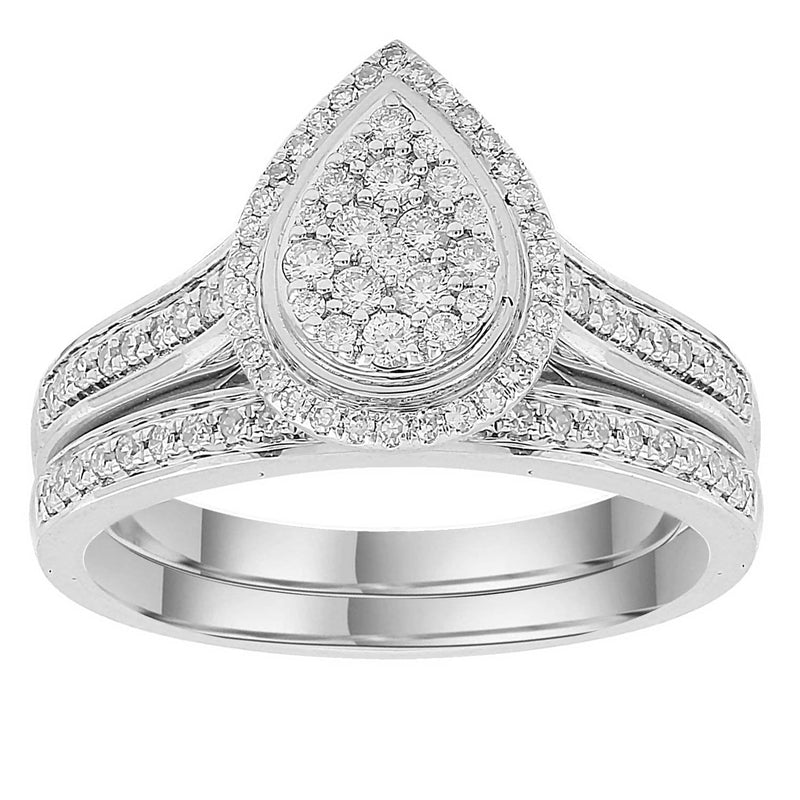 9ct White Gold 0.50ct Diamond Pear Engagement & Wedding Ring Set