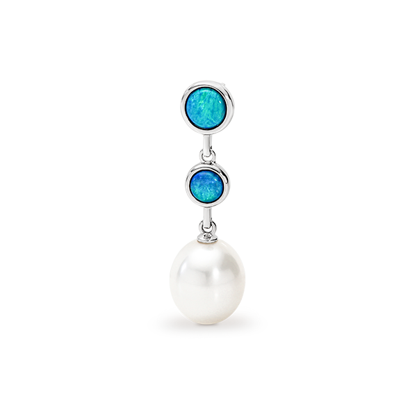 Sterling Silver Light Solid Opal with Freshwater Pearl Pendant