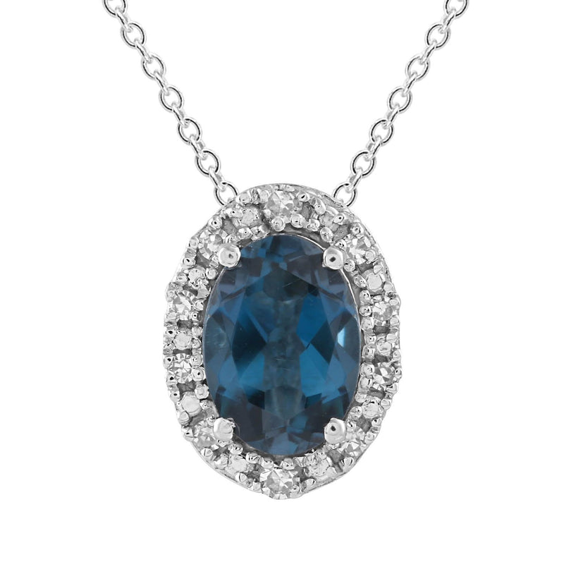 9ct White Gold 0.05ct Diamond London Blue Topaz Necklace